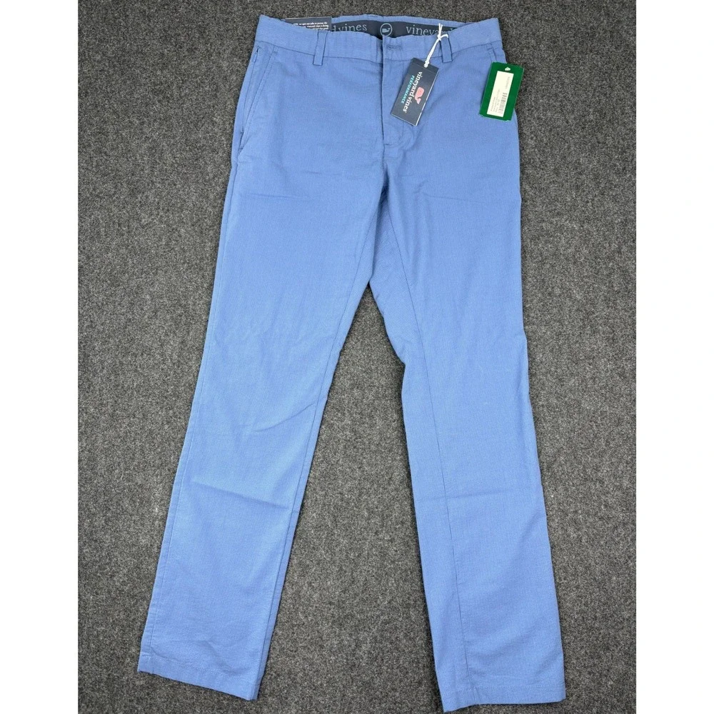 Vineyard Vines On-The-Go Seersucker Slim Fit Pants Mens 30x30 Moonshine Blue NEW